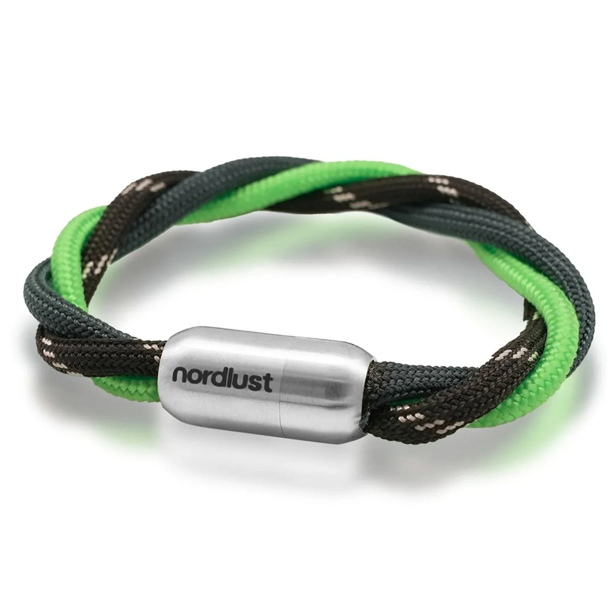 Geflochtenes Armband aus grünem und schwarzem Segeltau mit Magnetverschluss aus Edelstahl