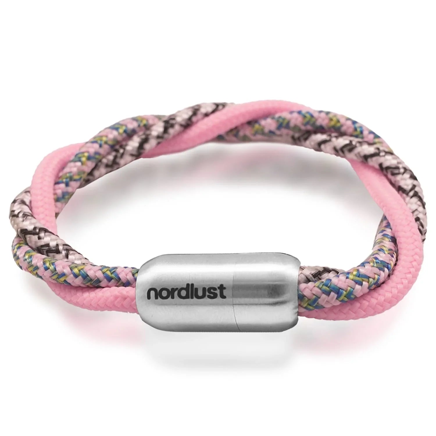 Maritimes Armband mit rosa und buntem geflochtenem Band, Edelstahl-Verschluss