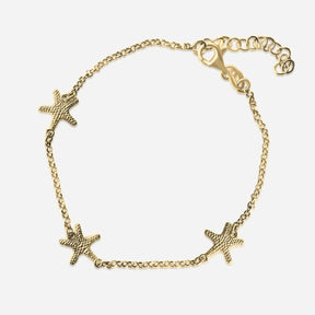 Goldenes Armband mit drei Seestern-Anhängern, maritimer Schmuck für Damen