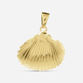 Anhänger Herzmuschel aus Gold, maritimer Schmuck, Muschel-Kettenanhänger auf Weiß