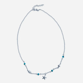 Silberkette mit Seestern-Anhänger, maritimen Elementen und türkisfarbenen Perlen