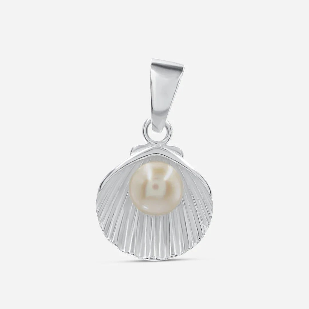 Silberner Muschel-Anhänger mit Perle, maritimer Schmuck, Meeresmotiv