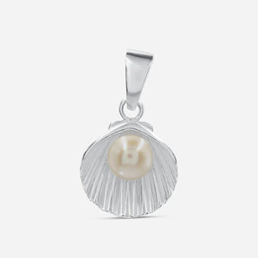 Silberner Muschel-Anhänger mit Perle, maritimer Schmuck, Meeresmotiv