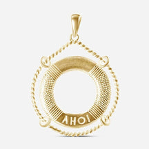 Goldener Anhänger in Form eines Rettungsrings mit maritimem AHOI-Schriftzug, Schmuck