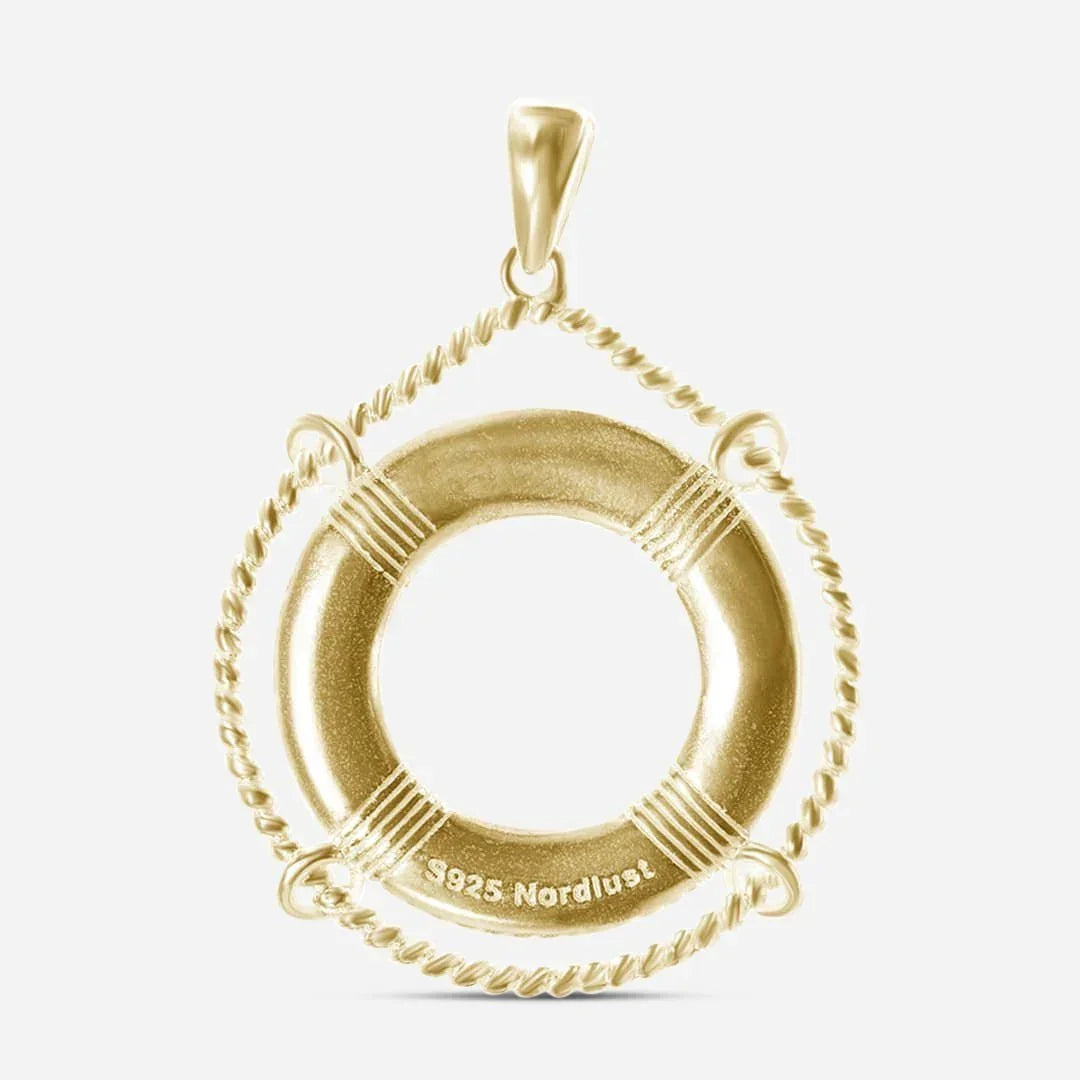 Goldener Anhänger in Form eines Rettungsrings, maritimer Schmuck mit Seil-Detail.