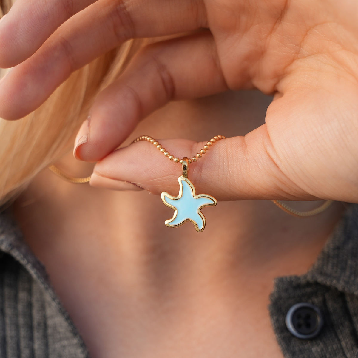Starfish light blue - enamel