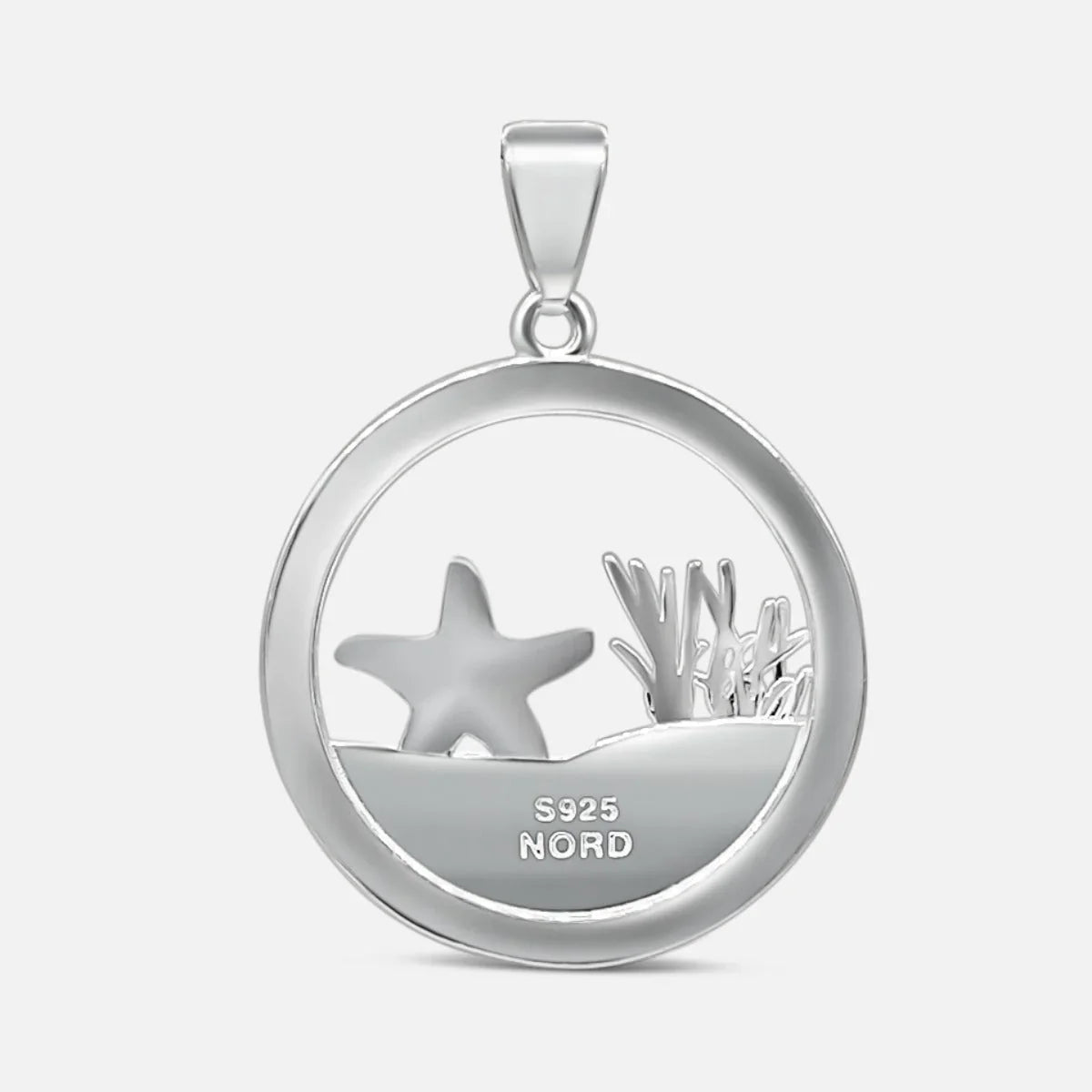 Silberanhänger rund mit Seestern und Koralle, maritimer Schmuck, 925 Sterlingsilber