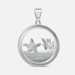 Silberanhänger rund mit Seestern und Koralle, maritimer Schmuck, 925 Sterlingsilber