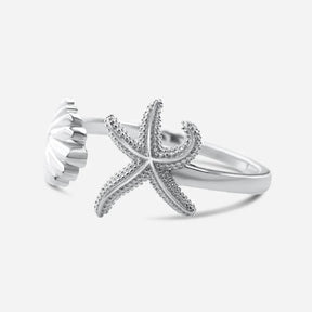 Silberring mit Seestern und Muschel Design, maritimer Schmuck für Strandliebhaber