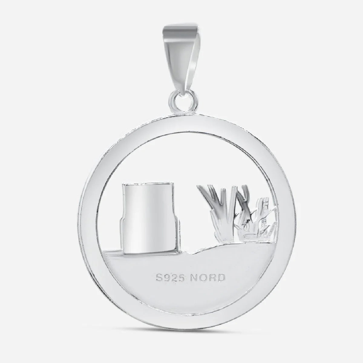 Silberner Anhänger mit Motiv Strandkorb, Dünen und Gras, maritimer Schmuck, rund