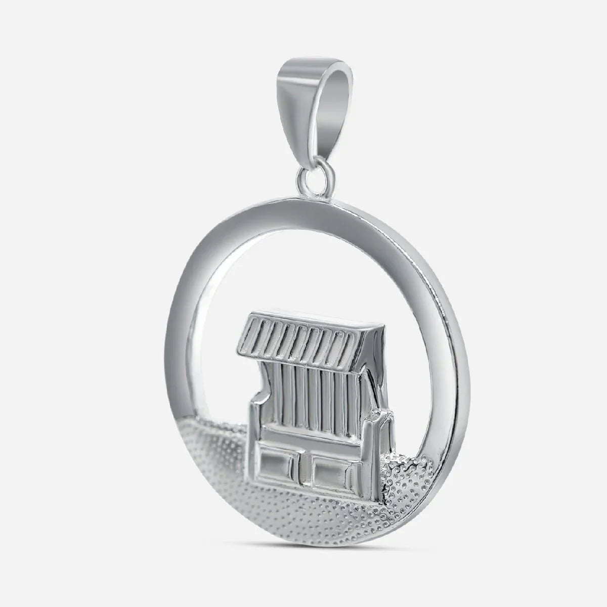 Silberner Anhänger mit Strandkorb-Motiv, maritimer Schmuck, runder Anhänger