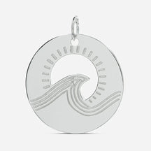 Silberner Anhänger mit Wellen- und Sonnenmotiv, maritimer Schmuck, rundes Design